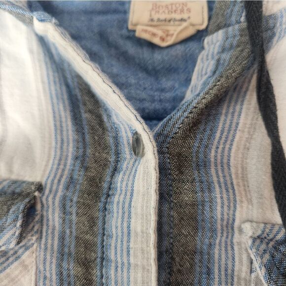 Boston Traders M Striped WhiteBlue Women's Lng Slve ButtonDown Flannel with Hood - Picture 8 of 9